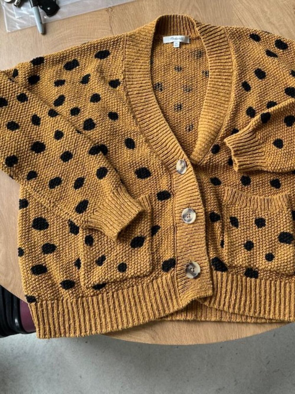 MADEWELL Hillview Cardigan Sweater in Painted Polka Dots XS (runs big)